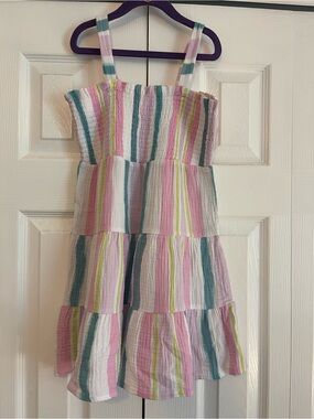 Grayson Threads Pastel Striped Tiered Dress in Pink, Blue & Green